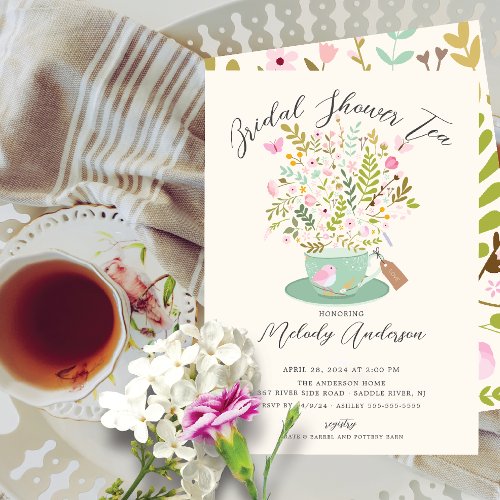 Charming Floral Tea Party Bridal Shower Invitation