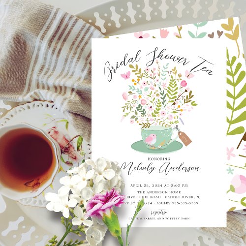 Charming Floral Tea Party Bridal Shower Invitation