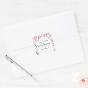 Charming Floral Wisteria Wedding Square Sticker by SocialiteDesigns at Zazzle