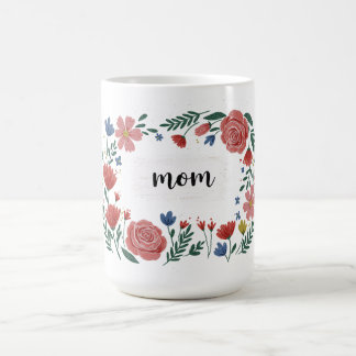 Charming Floral Wreath Design With "mom" Text Coffee Mug