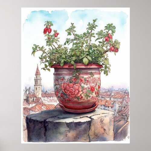 Charming Flower Pot Watercolor Poster