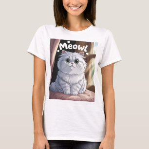 Charming Fluffy White Persian Cat "Meow!" Sticker  T-Shirt