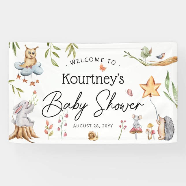 Charming Forest Animals Neutral Baby Shower Banner (Horizontal)