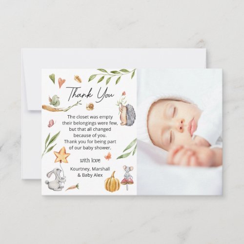 Charming Forest Animals Neutral Baby Shower  Thank You Card