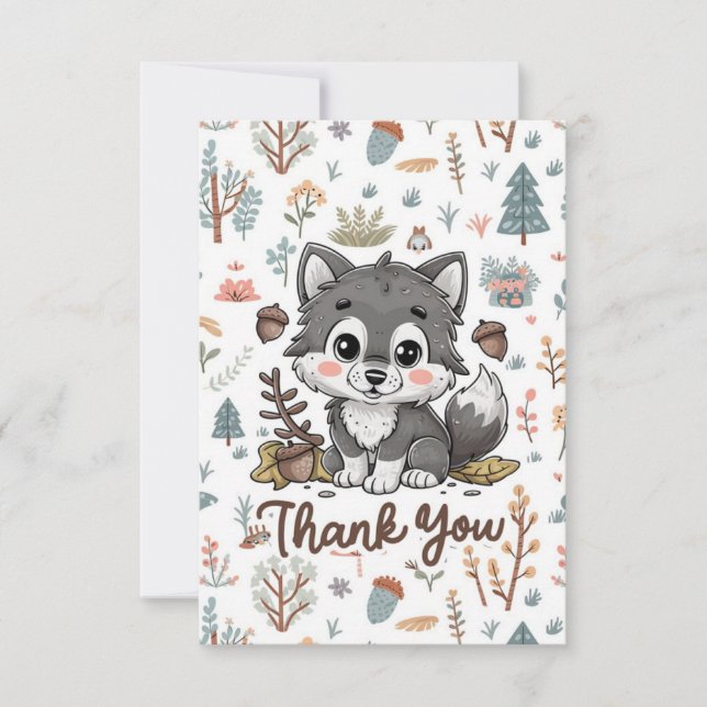 Charming Forest Wolf Thank You Card (Front)