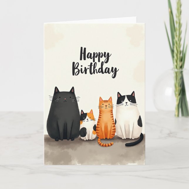 Charming Four Cats Birthday Card (Front)