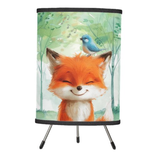 Charming Fox and Bluebird Besties  Tripod Lamp