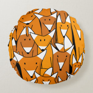 Charming Fox Family: Playful Animal Pattern Round Pillow