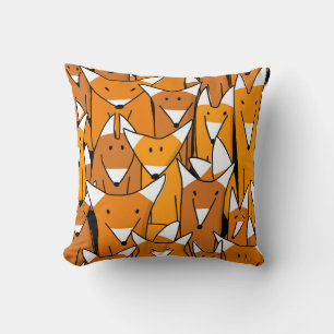 Charming Fox Family: Playful Animal Pattern Throw Pillow