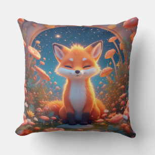 Charming Fox Sitting Amidst a Fantasy Forest Throw Pillow