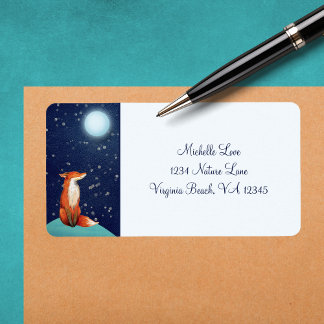 Charming Fox Sitting Under a Full Moon Address Label
