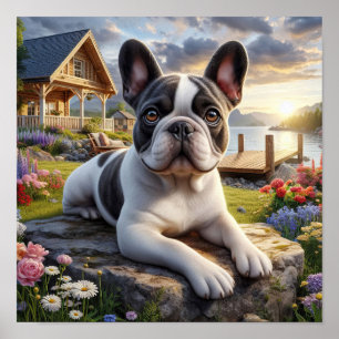 Charming French Bulldog in a Countryside Scene Poster