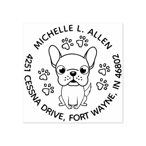 Charming French Bulldog Round Return Address Rubber Stamp