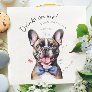 Charming French Bulldog Waiter Watercolor Paper Dinner Napkins