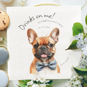 Charming French Bulldog Waiter Watercolor Paper Dinner Napkins