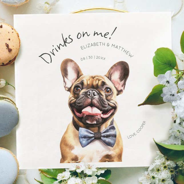 Charming French Bulldog Waiter Watercolor Paper Dinner Napkins (Creator Uploaded)