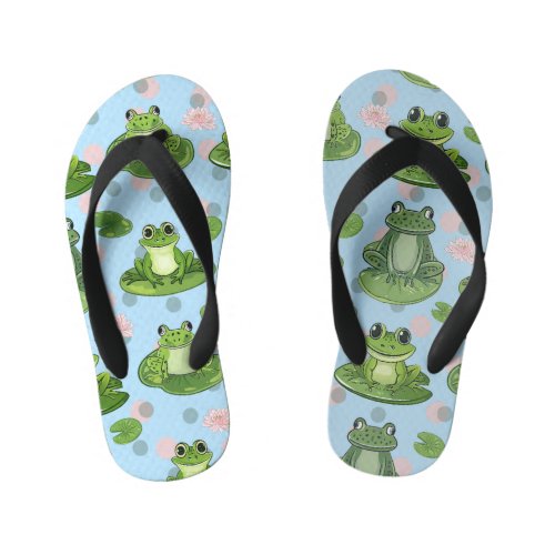 Charming Frog and Toad Pond Party Kids Flip Flops
