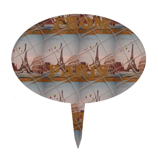  Charming From Paris With Love J'aime Paris Design Cake Topper (Front)