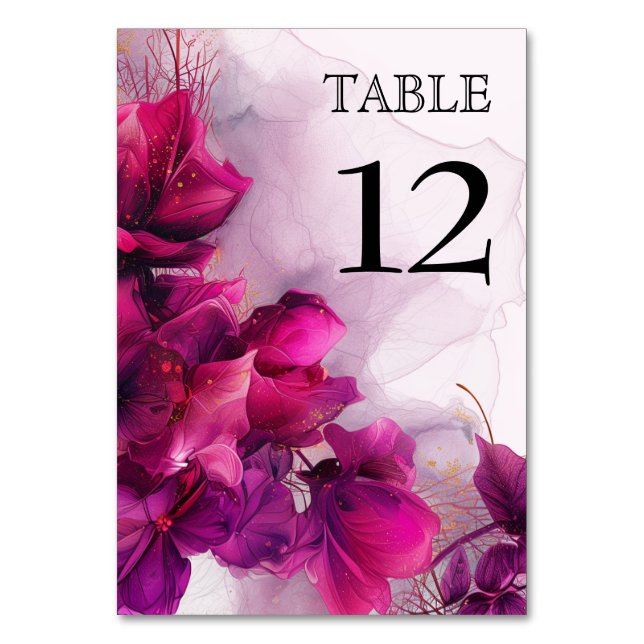 💍Charming Fuchsia Enchantment: Watercolor  Table Number (Front)