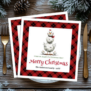 Charming Funny Chickens Editable Personalized Xmas Napkins