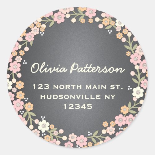 Charming Garden Floral Wreath Address Sticker