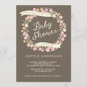Charming Garden Floral Wreath Girl Baby Shower Invitation