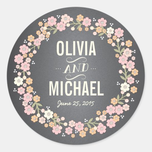 Charming Garden Floral Wreath Personalized Sticker