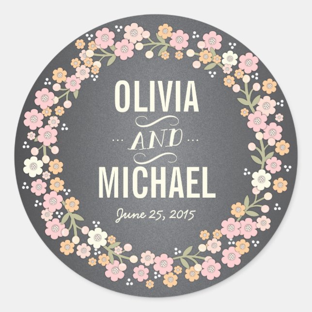 Charming Garden Floral Wreath Personalized Sticker (Front)