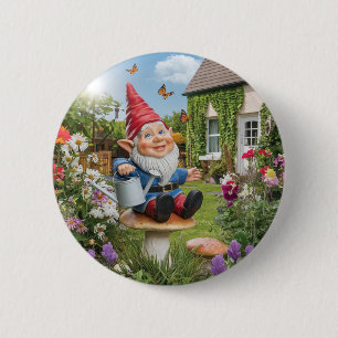 Charming Garden Gnome with Watering Can Button
