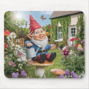 Charming Garden Gnome with Watering Can Mouse Pad