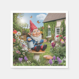 Charming Garden Gnome with Watering Can Napkins