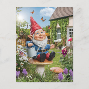 Charming Garden Gnome with Watering Can Postcard