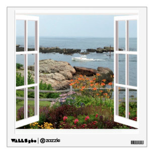 CHARMING GARDEN SEASCAPE THRU A WINDOW OGUNQUIT  WALL DECAL