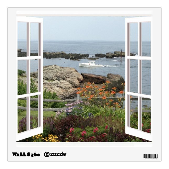 CHARMING GARDEN SEASCAPE THRU A WINDOW OGUNQUIT  WALL DECAL (Front)