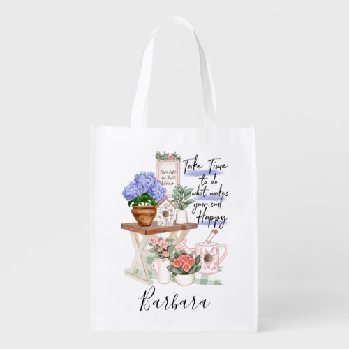 Charming Gardener Floral First Name Grocery Bag