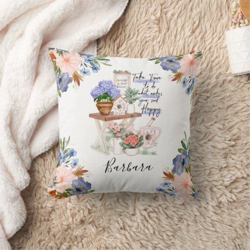 Charming Gardener Floral First Name Throw Pillow