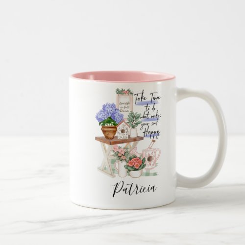 Charming Gardener Floral First Name Two_Tone Coffee Mug