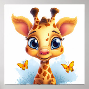 Charming Gaze: The Whimsical Giraffe Kids Poster