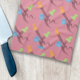 Charming ghosts, customisable, on pink kitchen towel