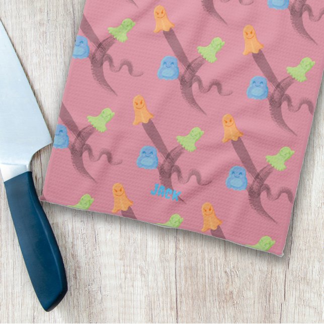 Charming ghosts, customisable, on pink kitchen towel (Charming ghosts, customisable, on pink kitchen towel
)