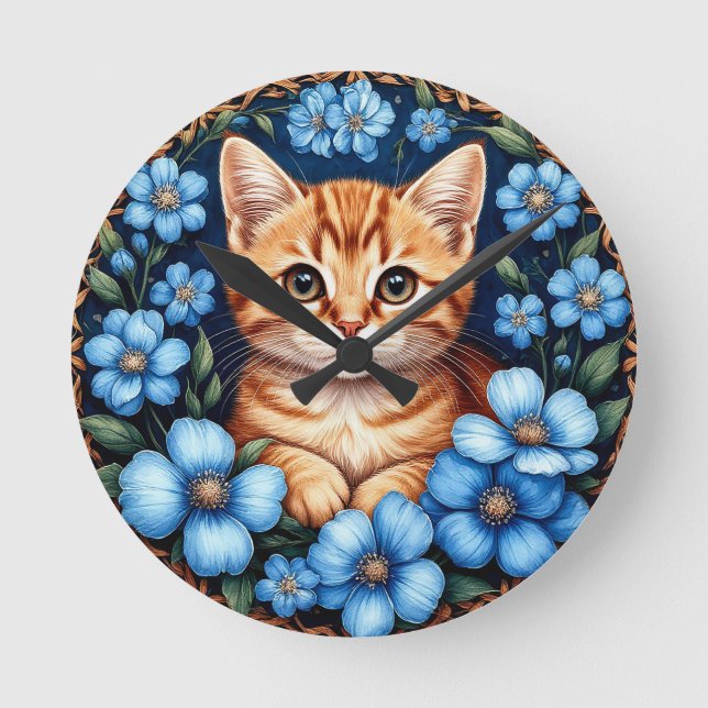 Charming Ginger Cat Round Clock (Front)