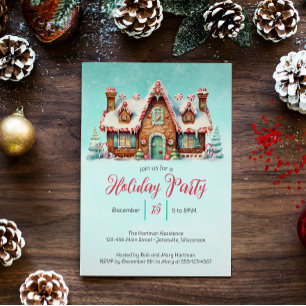 Charming Gingerbread House Holiday Party Card