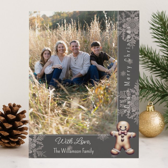 Charming Gingerbread Man | Gray Photo Card (Gray Charming Gingerbread Man Holiday Photo Card)