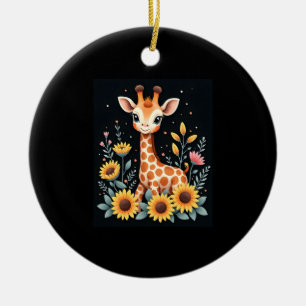 Charming Giraffe Surrounded By Flowers Long Sleeve Ceramic Ornament