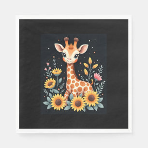 Charming Giraffe Surrounded By Flowers Long Sleeve Napkins