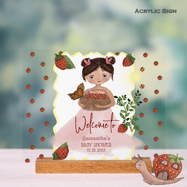 Charming Girl & Berry Sweet Baby Shower  Acrylic Sign (Charming Girl & Berry Sweet Baby Shower Acrylic Sign)