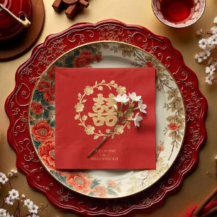 Charming Glitter Floral Chinese Double Happiness Napkins