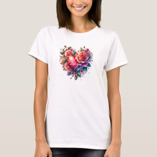 Charming glitter hearts vintage roses I love you T_Shirt