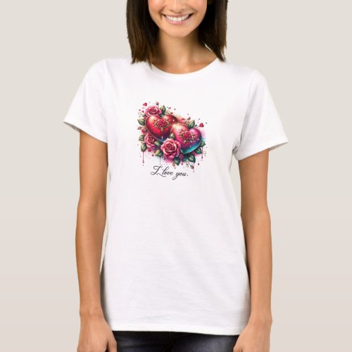 Charming glitter hearts vintage roses Mothers day T_Shirt