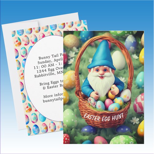 Charming Gnome  Basket Easter Egg Hunt Invitation